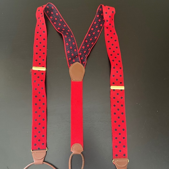 Vintage Red Blue Polka Dot Suspenders - Picture 1 of 4